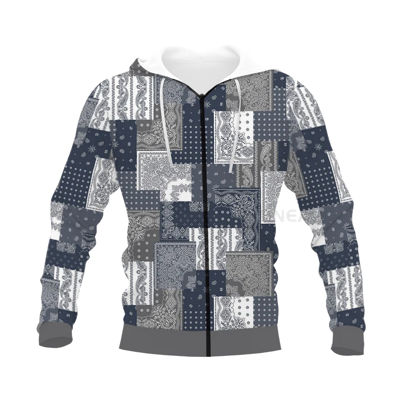 

Бандана в стиле хип-хоп на весну/Осень/зиму, повседневная брендовая толстовка с капюшоном и 3D-принтом Пейсли на молнии, из полиэстера, v17