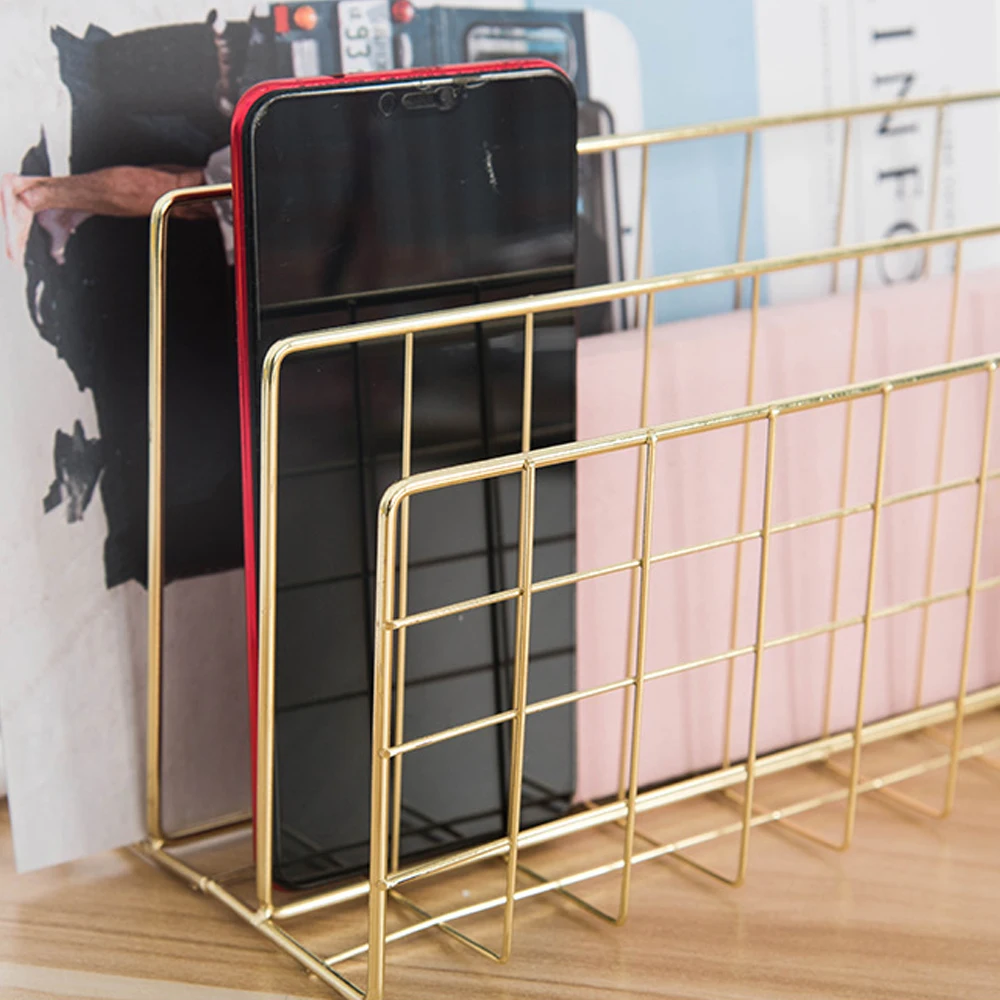 

Desktop File Organizer 3 Slots Metal Iron Wire Mail Sorter Letter Magazines Books Postcards Organizer for Home Office