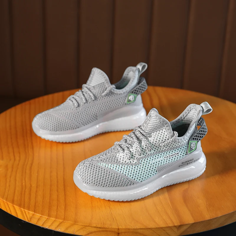 

Hot Sale Kids Designer Shoes for Boy Knitted Breathable Running Shoes Kids Lace Up Big Boy Sport Shoes Luxury Brand Boy Sneakers