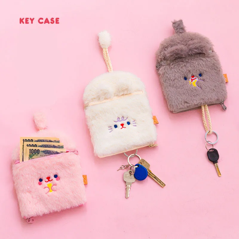 Мультяшный плюшевый медвежонок кошелек для монет милая вышитая сумка ключей