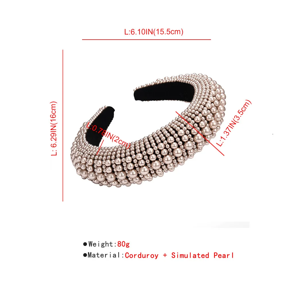 

New Fashion Thick Sponge Pearl Headband Corduroy Inlaid Champagne White Pearl Headband Trend Street Style Headwear for Women