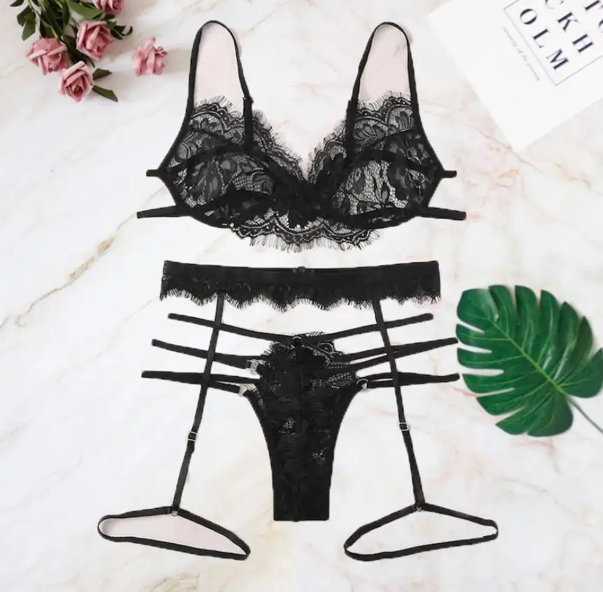 3 шт. кружева выдалбливают сексуальный бюстгальтер набор нижнего белья + короткие