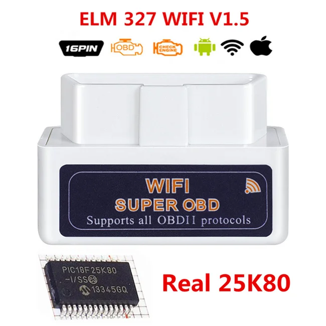 ELM327 WIFI White ELM327 wi-fi V1.5 pic18f25k80 сканер OBD2 ELM 327 Wi-Fi OBD OBD2 1,5 автомобильный диагностический инструмент ELM327 PIC18F25K80 для Android/IOS/ПК - Цвет: ELM327 WIFI White