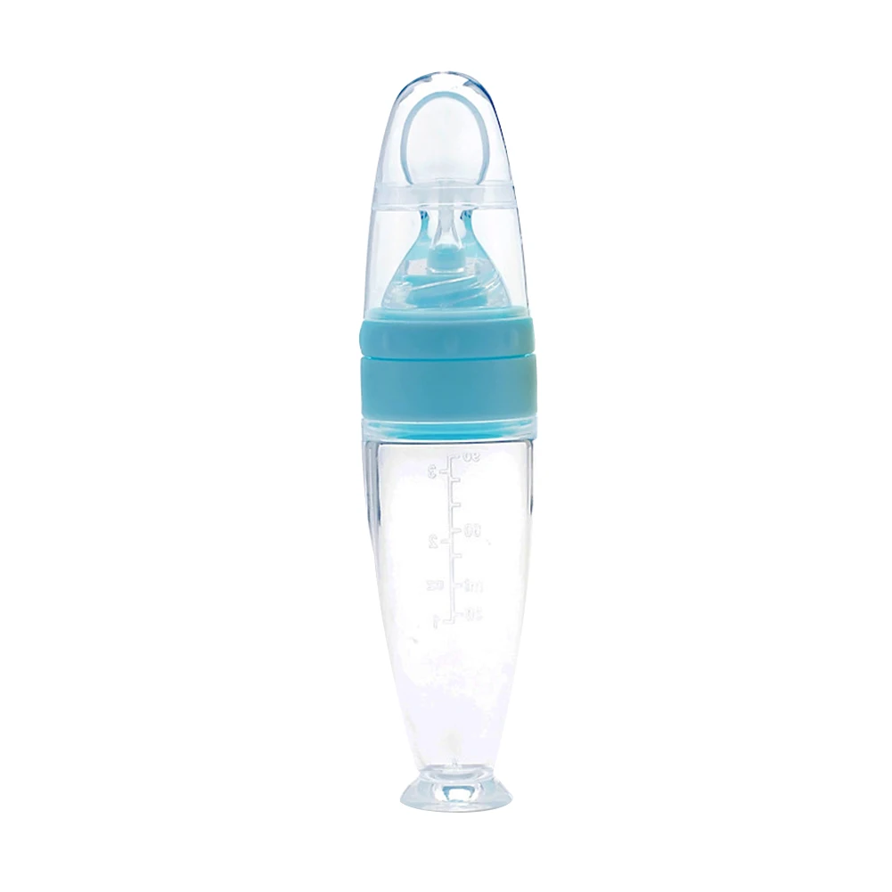

90ml Easy Clean Scale Silicone Baby Feeding Bottle Suction Cup Detachable With Spoon Soft Hands Free Toddler Safe Squeeze