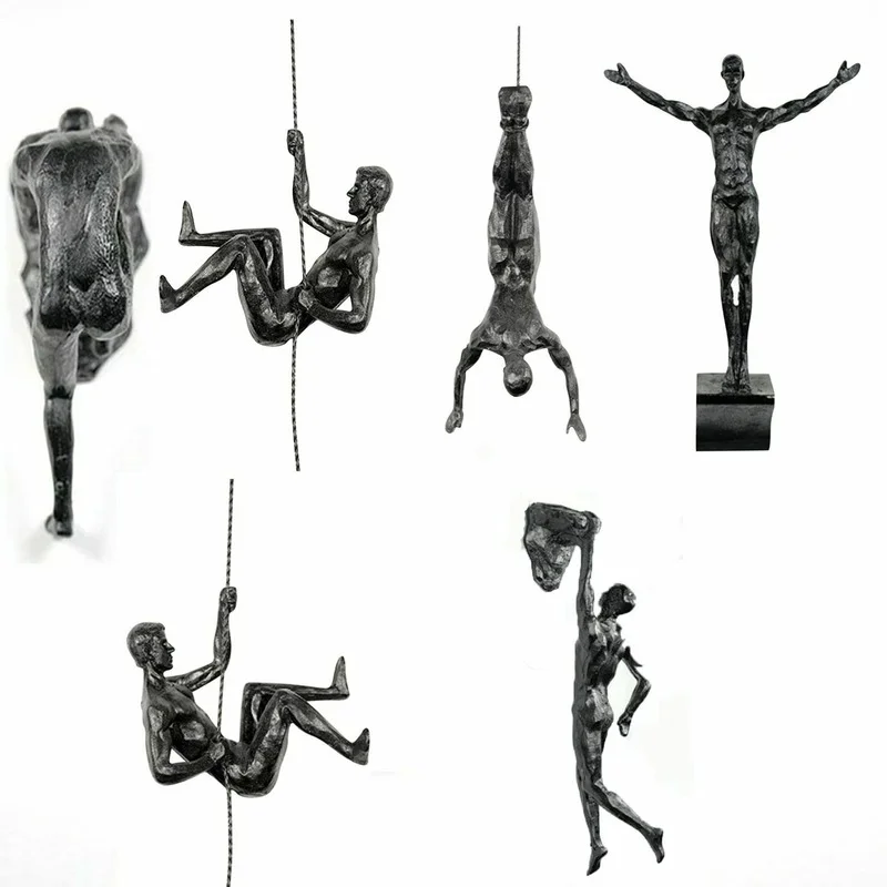 

1pc Resin Statue Sculpture Climbing Athlete Man Wall Art Hand-Finished Sports Ornament Home Sculpture Figures Miniatures Craft