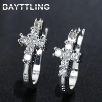 bayttling 19mm silver color luxury aaa zircon cross earrings for women beautiful earrings jewelry birthday gift