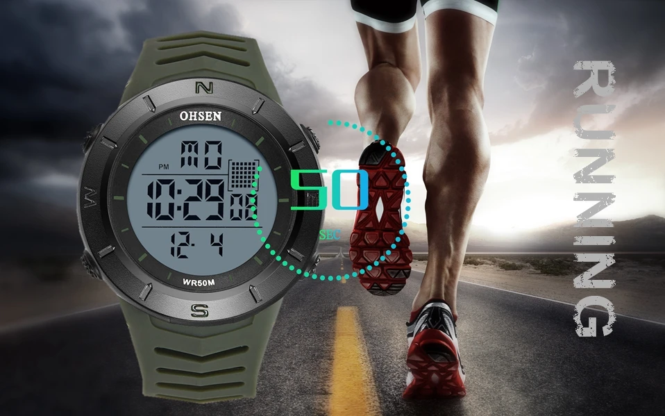 Цифровые ЖК-мужские часы reloj hombre Военный Зеленый Водонепроницаемый Открытый Бег наручные часы, силиконовый браслет часы мужские подарки для мальчиков