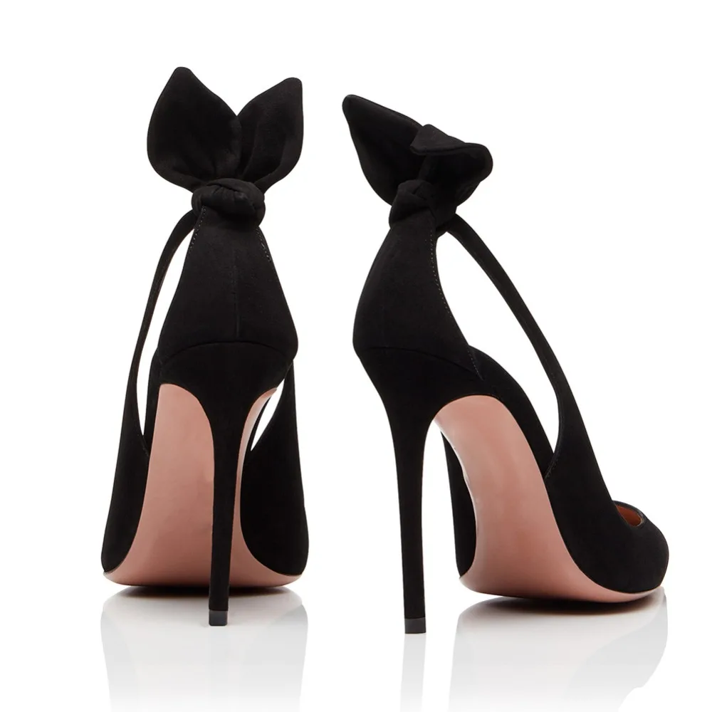 black 10cm heels Размер 34-45, новые туфли-лодочки из PU искусственной замши с милыми кошачьими ушками и бантом женские пикантные туфли-лодочки на очень высоких каблуках с острым носком женская обувь - Цвет: black 10cm heels
