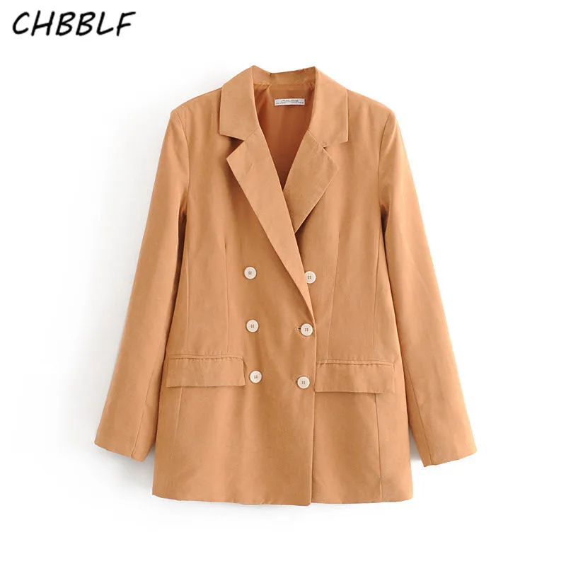 CHBBLF женский элегантный двубортный блейзер с карманами длинным рукавом женская