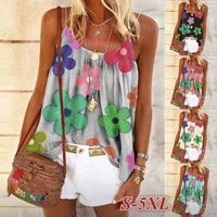 womens summer loose casual vest tank tops sleeveless boho floral t shirt blouse