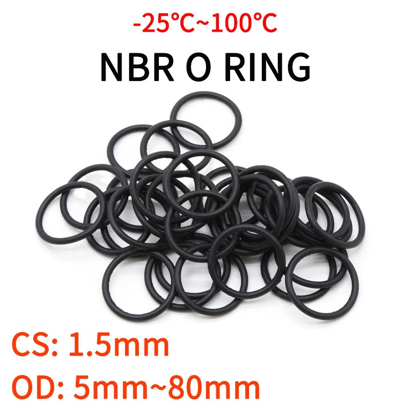 10pcs Black O Ring Gasket CS 1.5mm OD 5mm ~ 80mm NBR Automobile Nitrile Rubber Round O Type Corrosion Oil Resist Sealing Washer