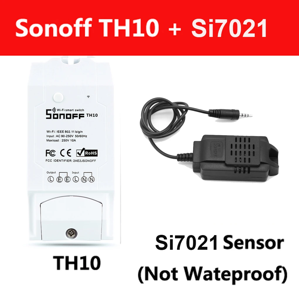 TH10 and Si7021 Sonoff TH 10A/16A умный переключатель Wi-Fi контроллер с температурным датчиком и водонепроницаемым контролем влажности домашняя Автоматизация - Комплект: TH10 and Si7021