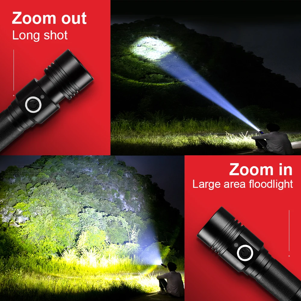 

2021 New XHP50.2 Powerful Flashlight Led Flash Light Torch Rechargeable 18650 Strong Magnetic Lantern USB Zoom Waterproof Torch