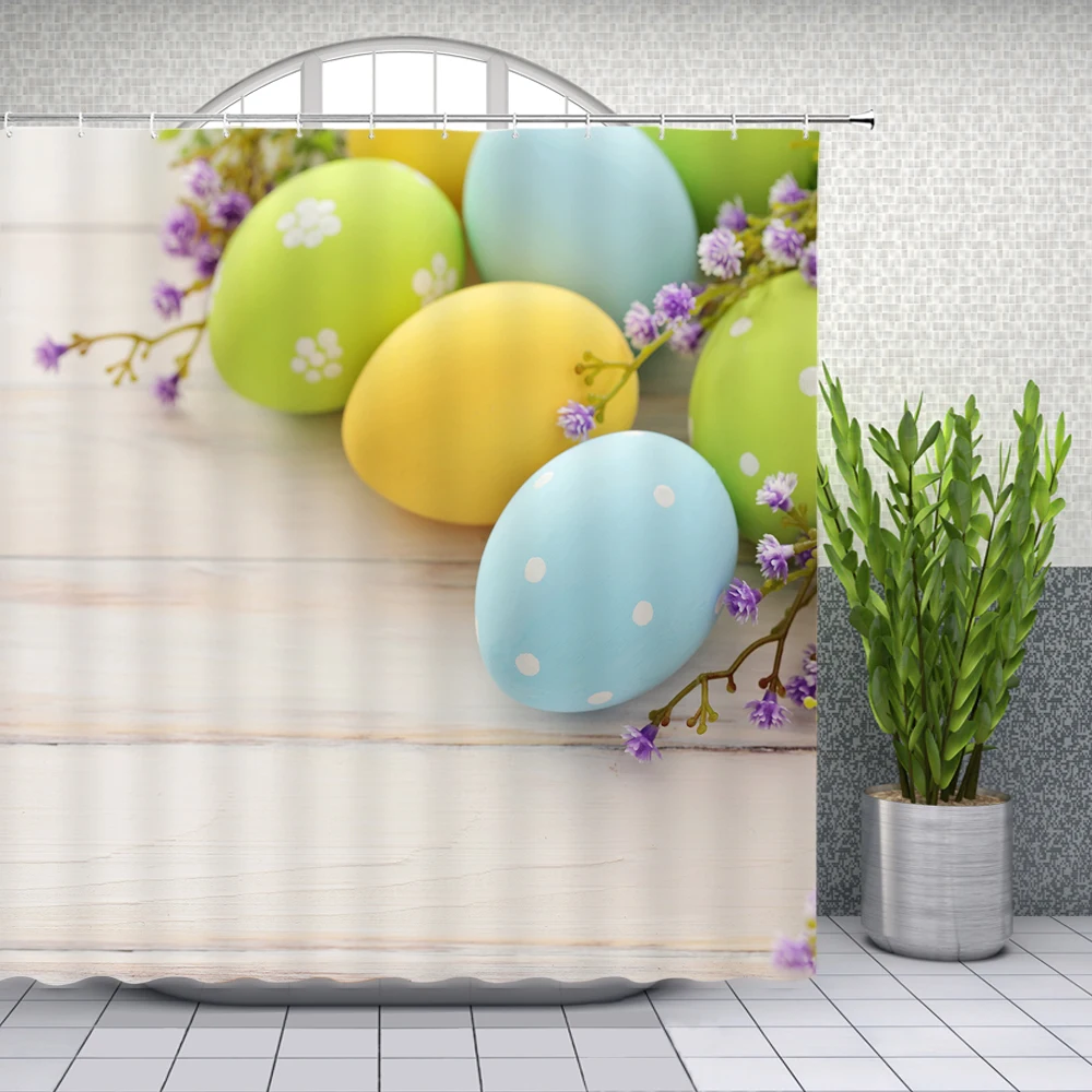 easter shower curtains colored egg flowers green plant bathroom decor waterproof polyester home bathtub curtain set with hooks free global shipping
