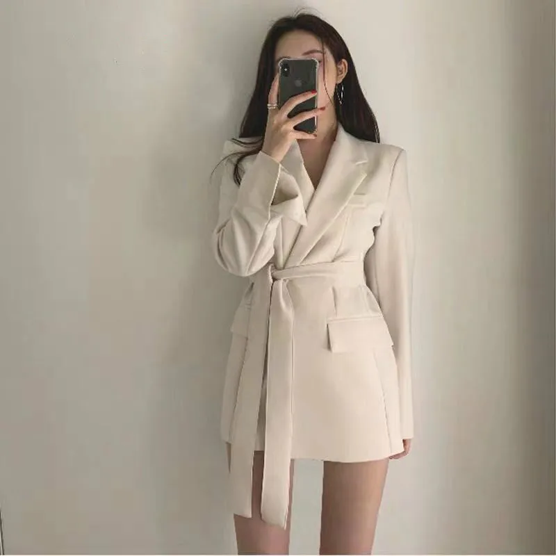 Туника женские блейзеры и куртки белый корейский Костюм Куртка Черный Длинный