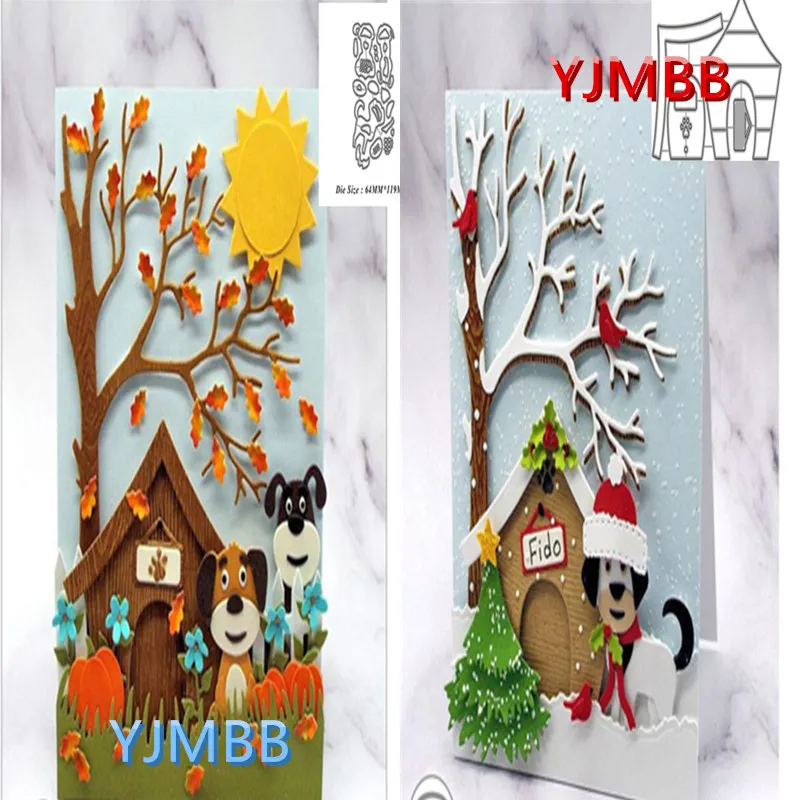 

YJMBB 2021 Новый домик с милым щенком и собакой металлические Вырубные штампы для скрапбукинга альбома бумаги «сделай сам» карты Ремесло тиснен...