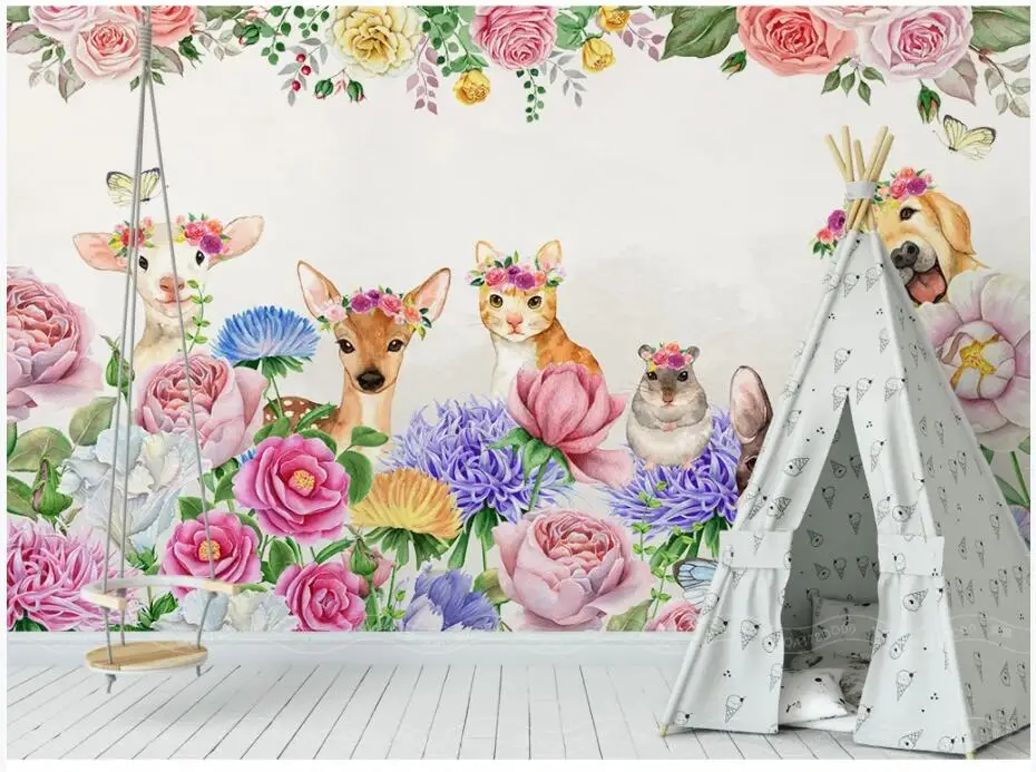 

3d настенные фрески, обои для гостиной, ручная роспись, цветочные розы, животные, декор для детской комнаты, фотообои для стен 3 d
