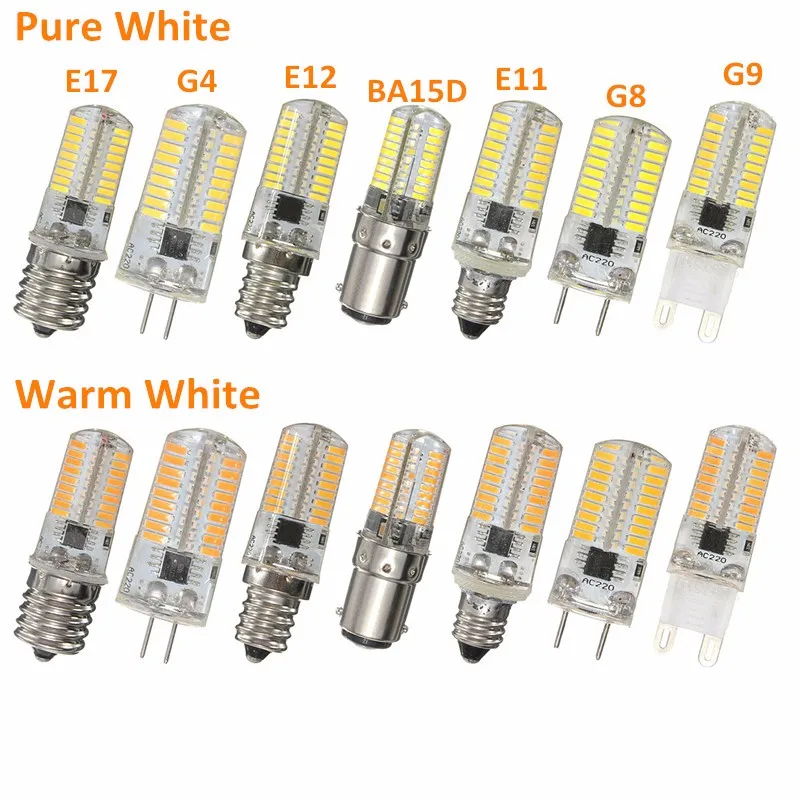

G4/G8/G9/E11/E12/E17/BA15D 3W Dimmable LED 4014SMD Light Silicone Lamp Bulb AC110V White warm white