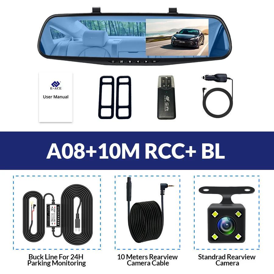 E-ACE Full HD 1080 P Автомобильный видеорегистратор Камера Авто 4.3 дюймов Зеркало заднего вида цифрового видео Регистраторы объектив registrat видеокамера