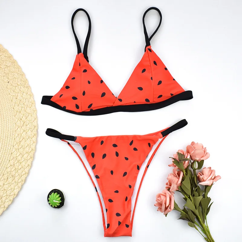 

New European and American Sexy Split Bikini Halter Swimwear Seaside Party Costume Swimming Suit Women Low Waist Bathing Suits