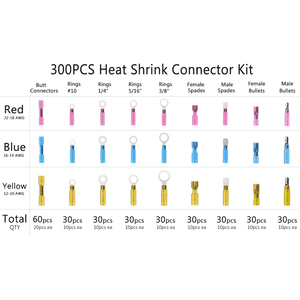 300 шт. Термоусадочные соединители для проводов|Терминалы| |