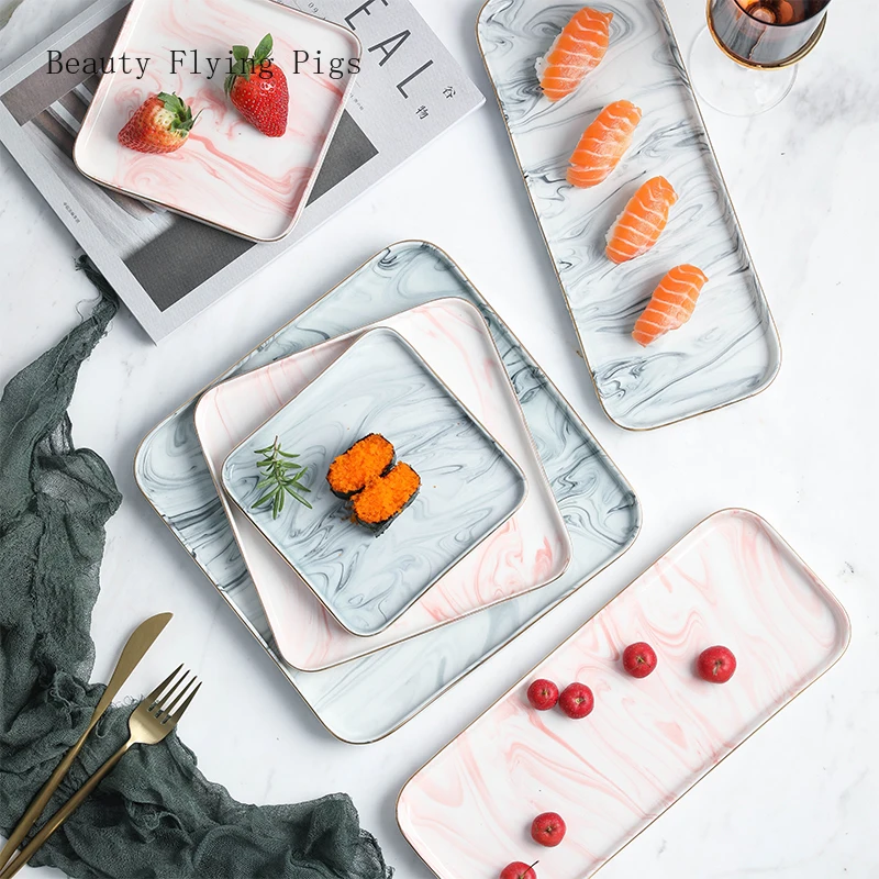 Минималистичная керамическая тарелка в стиле Ins плоская для суши квадратный