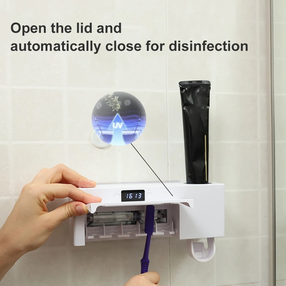 

UV Toothbrush Holder Toothpaste Dispenser Solar Energy Bathroom Toothbrush Storage Box Multi-function Storage Holder USB Charge