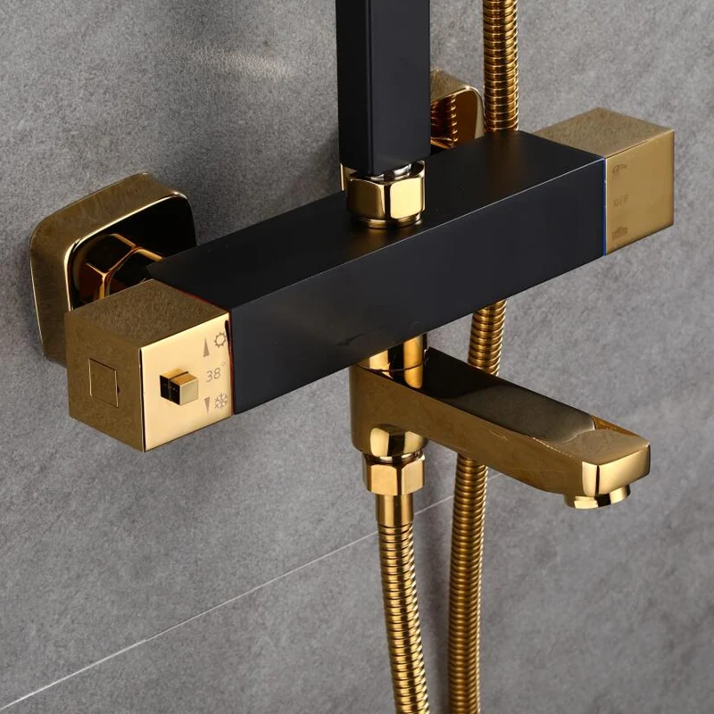 Термостатический смеситель для душа кран горячей и холодной воды золотистого