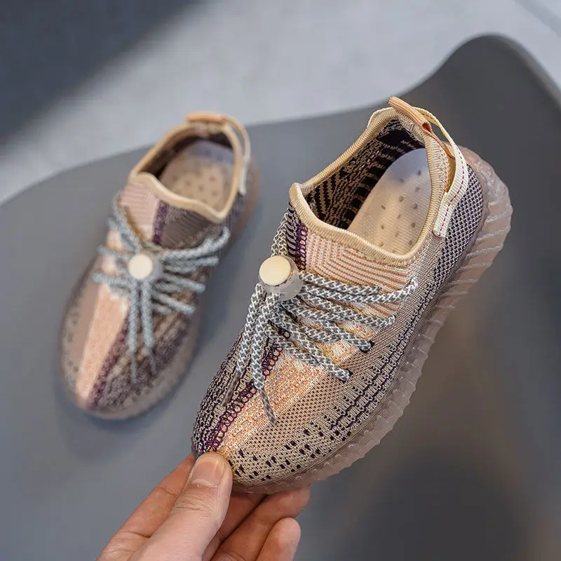 

2021 New Children's Soft Soled Shoes Breathable Knitted Casual Sport Shoes Kid Boys Sneakers Woven Girls Flats