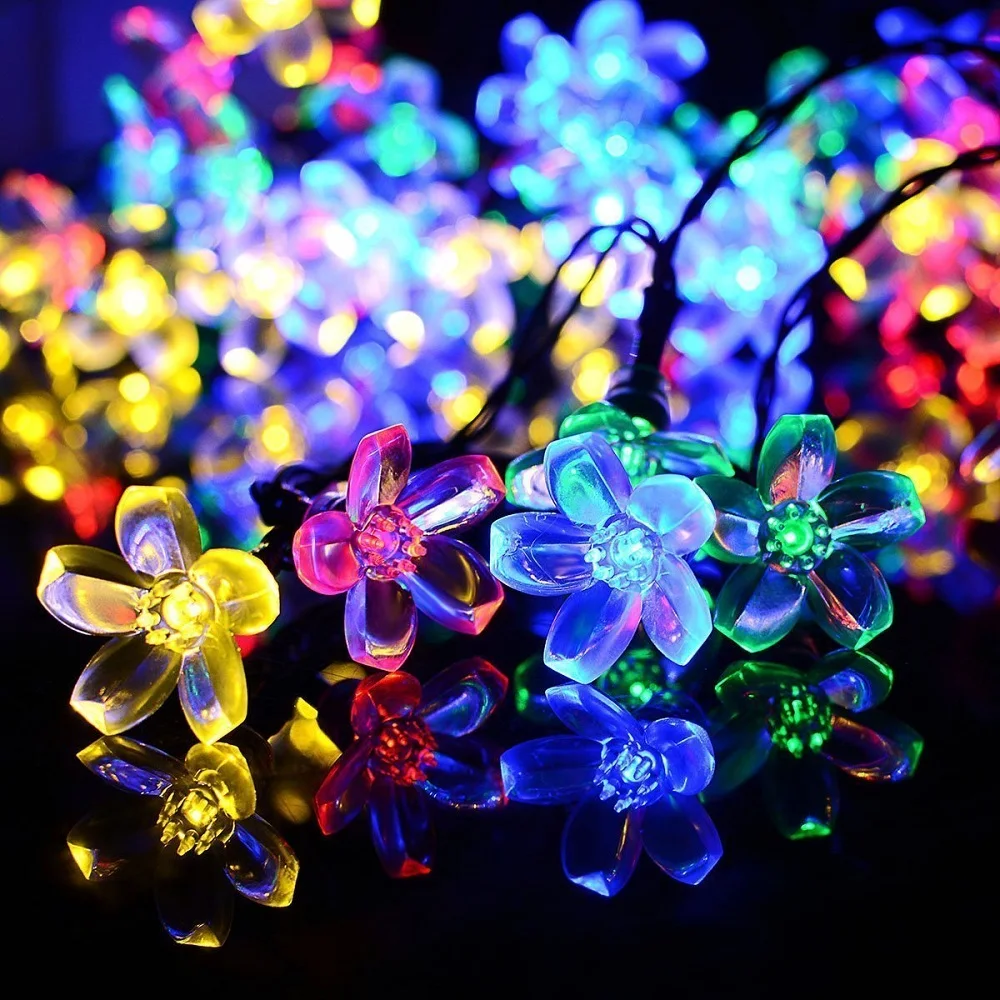 Рождественские украшения 7 метров 50 Led Rgb Ip65 Солнечный садовый струнный светильник цветок вишни Рождественский светильник s наружный декоративный