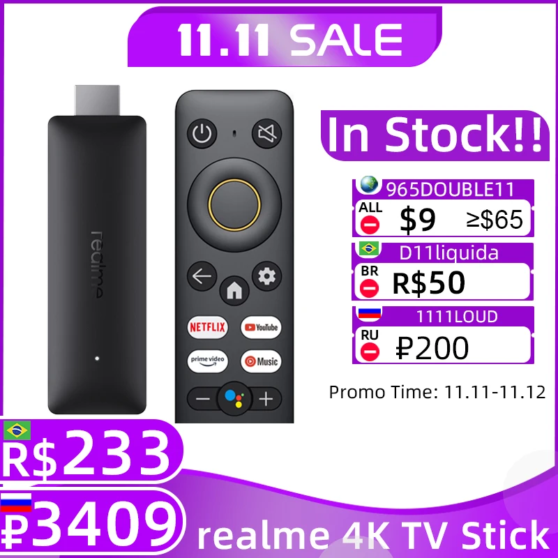 Глобальная версия realme 4K TV Stick 2GB 8GB ARM Cortex A53 Quad Core Bluetooth 5,0 HDMI 2,1 Smart Google TV Stick 4kp60