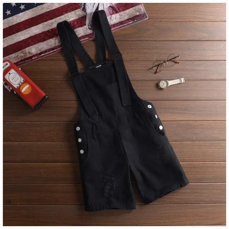 2021 Summer Fashion Men's Shorts Bib Overall Jeans Short Male Casual Ripped Denim Jumpsuits Jeans Shorts Pants Khaki White Black
