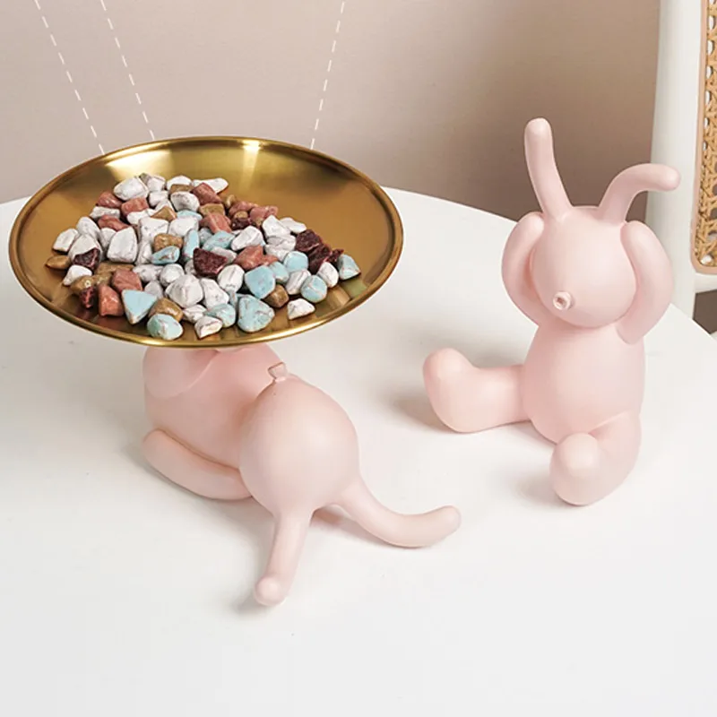 

Nordic Ins Rabbit Resin Sculpture Entrance Key Storage Living Room Desktop Tissue Box Snack Storage Tray Girl Room Decoration