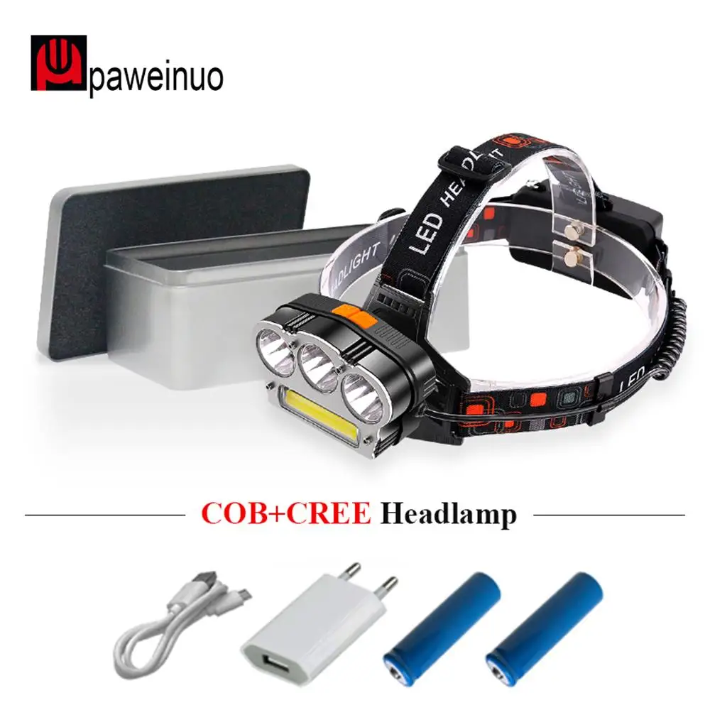 hunting xml 3t6 led head lamp rechargeable headlamps light flashlight COB red usb headlight torch 18650 | Лампы и освещение