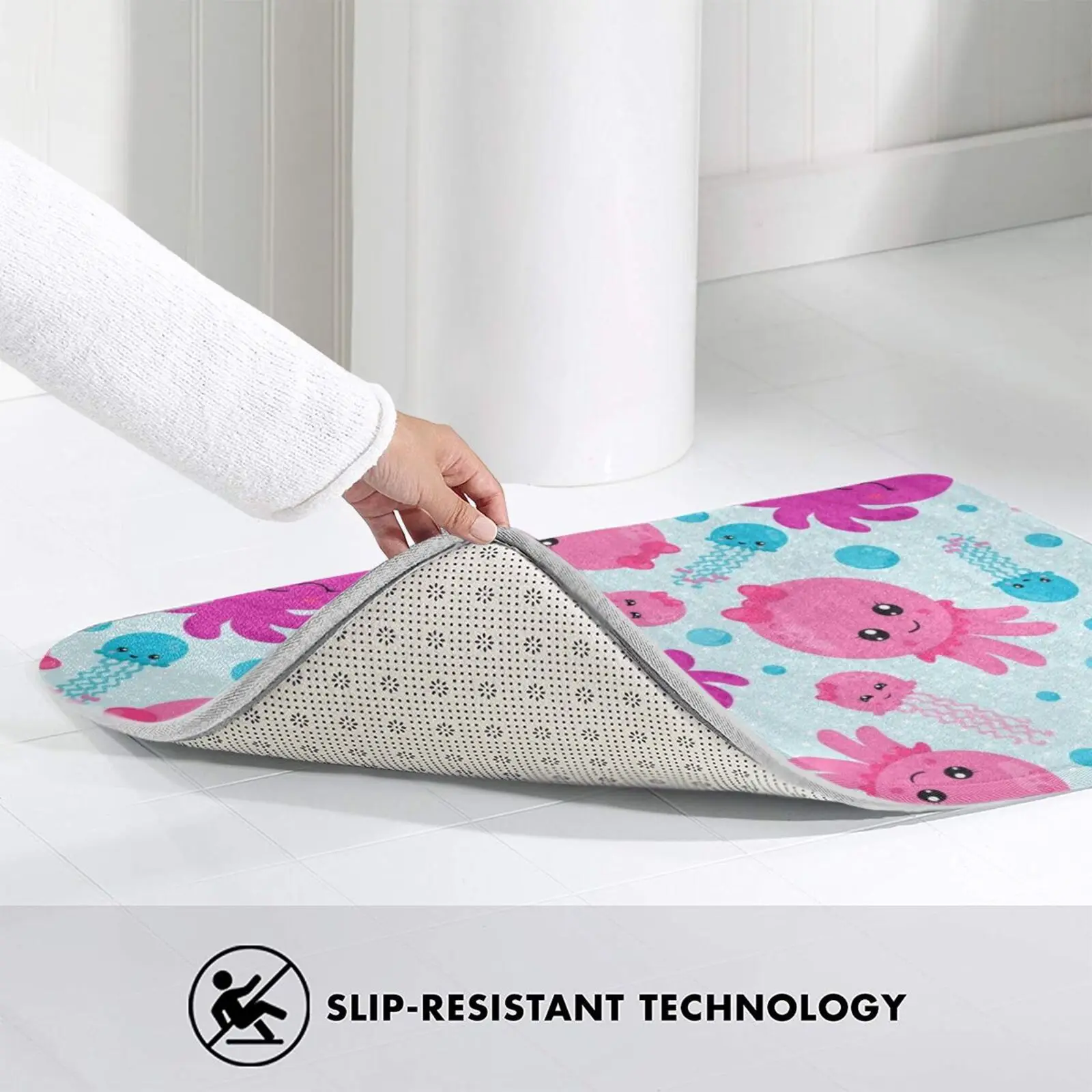 Милый розовый и синий коврик в виде осьминога подушка Мягкий Нескользящий