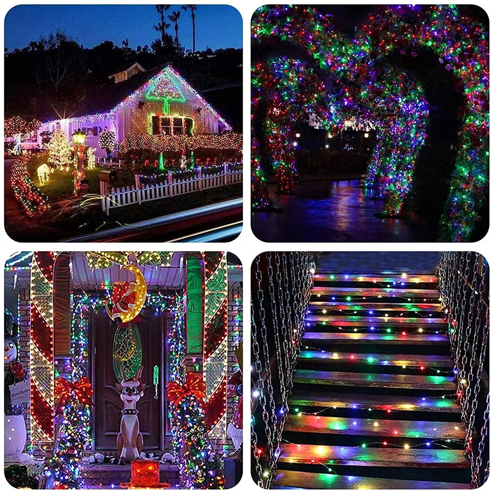 outdoor christmas house decoration garden 20m 50m 100m string fairy lights street winter garland for yard fence tree eu us plug free global shipping
