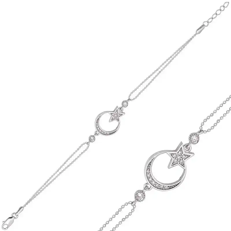 

Серебряный женский браслет Silverlina с Луной и звездами