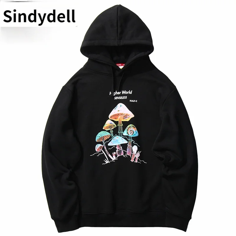 

2021 Men Hip Hop Streetwear Rainbow Mushroom Hoodie Sweatshirt Autumn Winter Harajuku Hoodie Pullover Cotton Hooded Sweatshirt