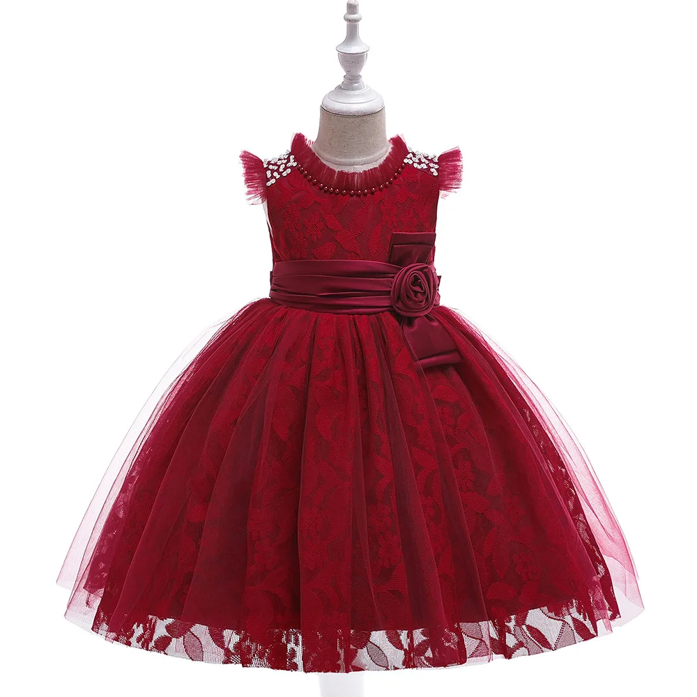 2020 baby girl dress girls lace bow  beaded princess dress girls dresses for party and wedding CHD20125