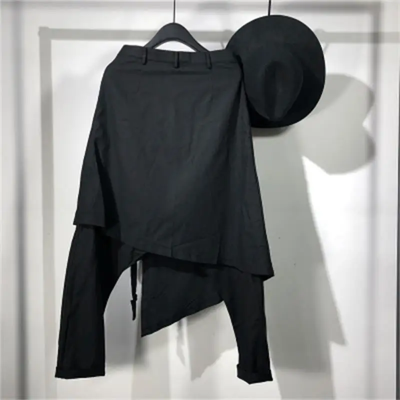 Юбка-брюки Мужская Асимметричная ассиметричные штаны из хлопка и льна с