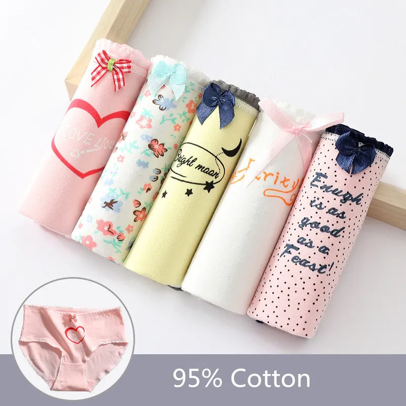 Для женщин розовые трусики 5 шт./компл. хлопок сплошной Цвет для девочек