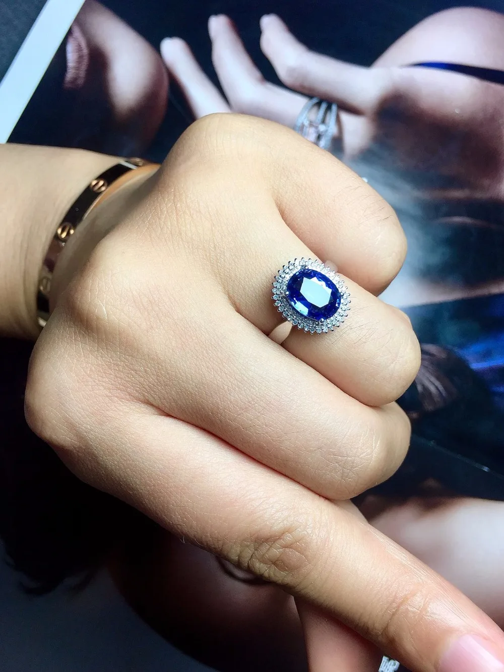 820 тонкие ювелирные изделия из сапфира кольцо натуральный 3.1ct Разогревающий драгоценный камень, синий сапфир чистый 18 K золото ювелирные изделия для женщин Кольца Бриллианты