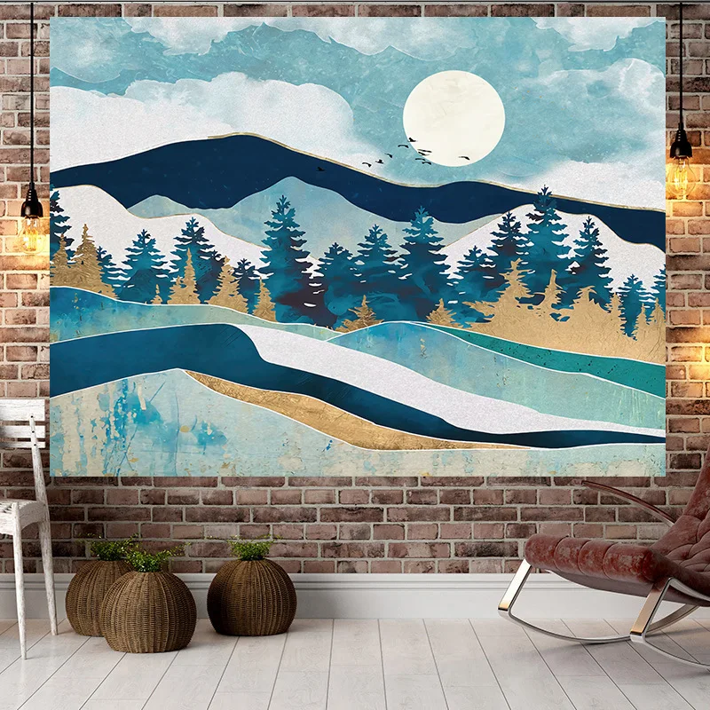 Японский пейзаж живопись закат холм настенный принт домашний гобелен настенное