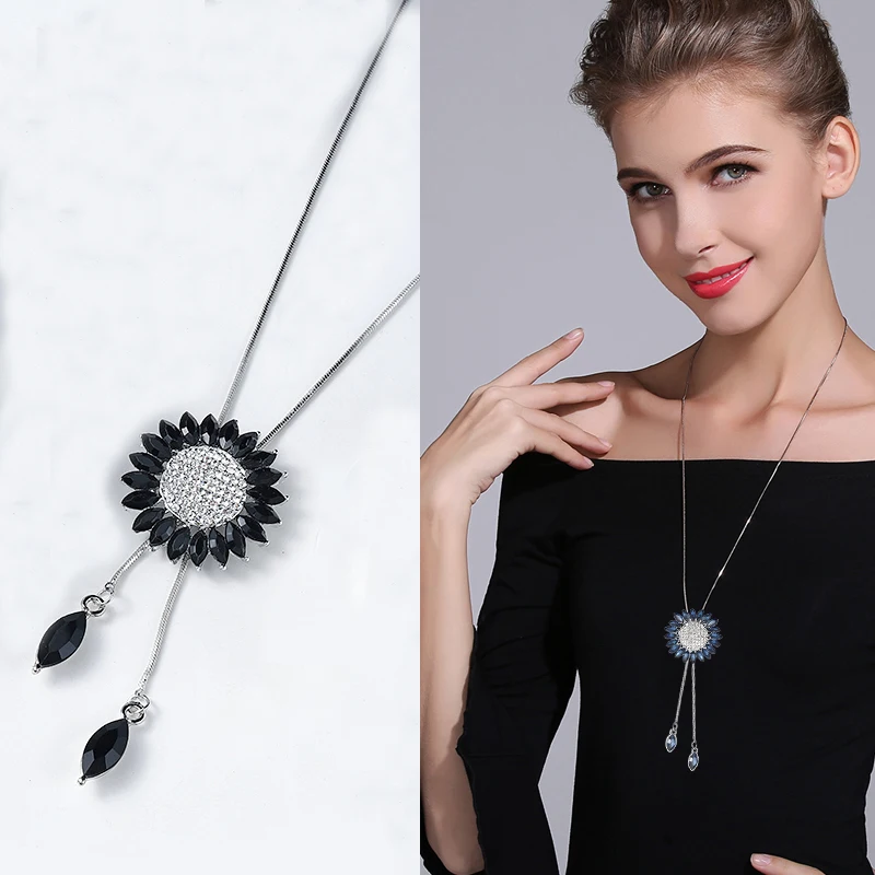 Модные подвески и ожерелья с подсолнухами кристаллами женское колье длинное