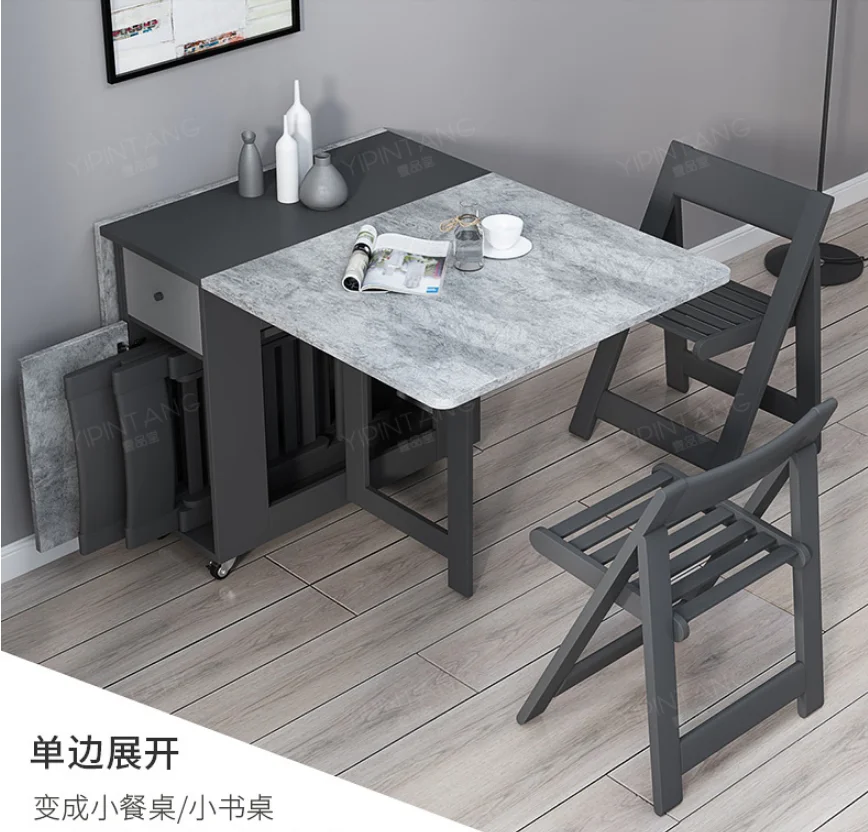 

Nordic folding dining table and chair combination modern minimalist small apartment solid wood dining chair mobile multifunction