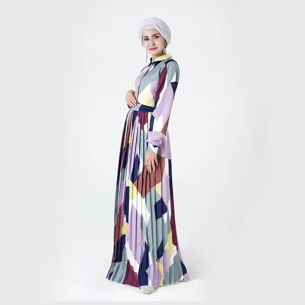 Женское длинное платье Дубай Abaya макси кафтан с модным мусульманским принтом