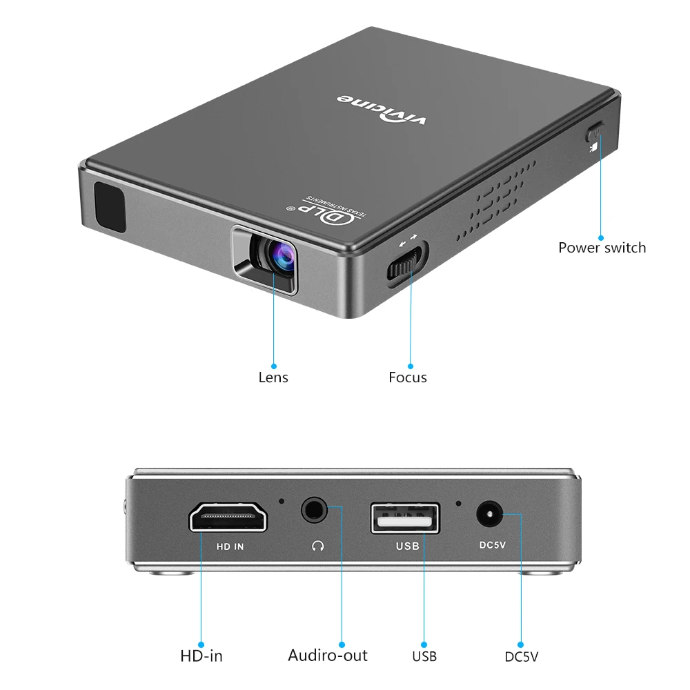 VIVICINE T10 wifi светодиодный мини-проектор, встроенный аккумулятор Andriod 7,1 Bluetooth, поддержка проводного зеркального отображения и беспроводной Miracast/DLNA