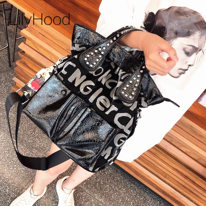 

Female Fashion Big Capacity Artificial Leather Top-handle Tote Handbag 2021 Women Casual Daily Rivets High Quality Messenger Bag