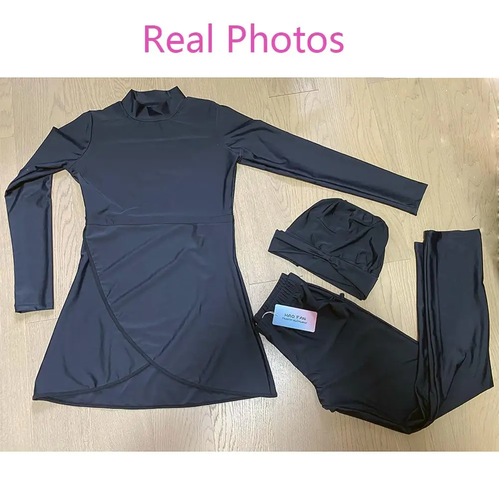 Скромный Мусульманский купальник HAOFAN полностью черный Буркини ислам бикини