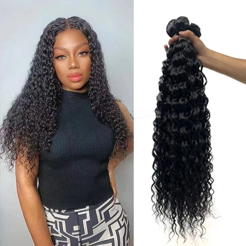 

Synthetic High Temperature Fiber Water Deep Weave Kinky Curly Hair Bundles Black Color Synthetic Hair Extension